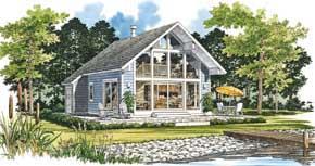

Bayside Bungalow
1059 sq. ft.; 2 Bedrooms; 1 Bath  
This chalet-type vacation home, with its steep, overhanging roof, will catch the eye of even the most casual onlooker. It is designed to be completely livable whether it's the season for swimming or skiing. 
National Average Cost to Build: $116,490.00
