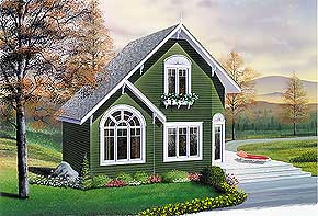

English Cottage
976 sq. ft.; 3 Bedrooms; 2 Baths  
A stunning arch-top window sets off this charming European cottage. An angled entry and open planning allows a sense of spaciousness from the moment one enters the home. A spacious bedroom on this floor adjoins a full bath.
National Average Cost to Build: $107,360.00
