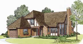 

A Prince Of A Plan
1640 sq. ft.; 2 Bedrooms; 3 Baths  
The trim size of this charming Tudor home belies a great deal of livability. Straight ahead from the foyer is a sunlit morning room that affords a cozy place to begin each day. 
National Average Cost to Build: $180,400.00
